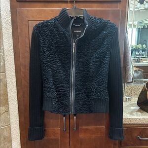 Express Black Textured Teddy Jacket